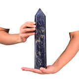 JIC Gem varita cristal sodalita azul seis caras, ideal para meditación y claridad mental.