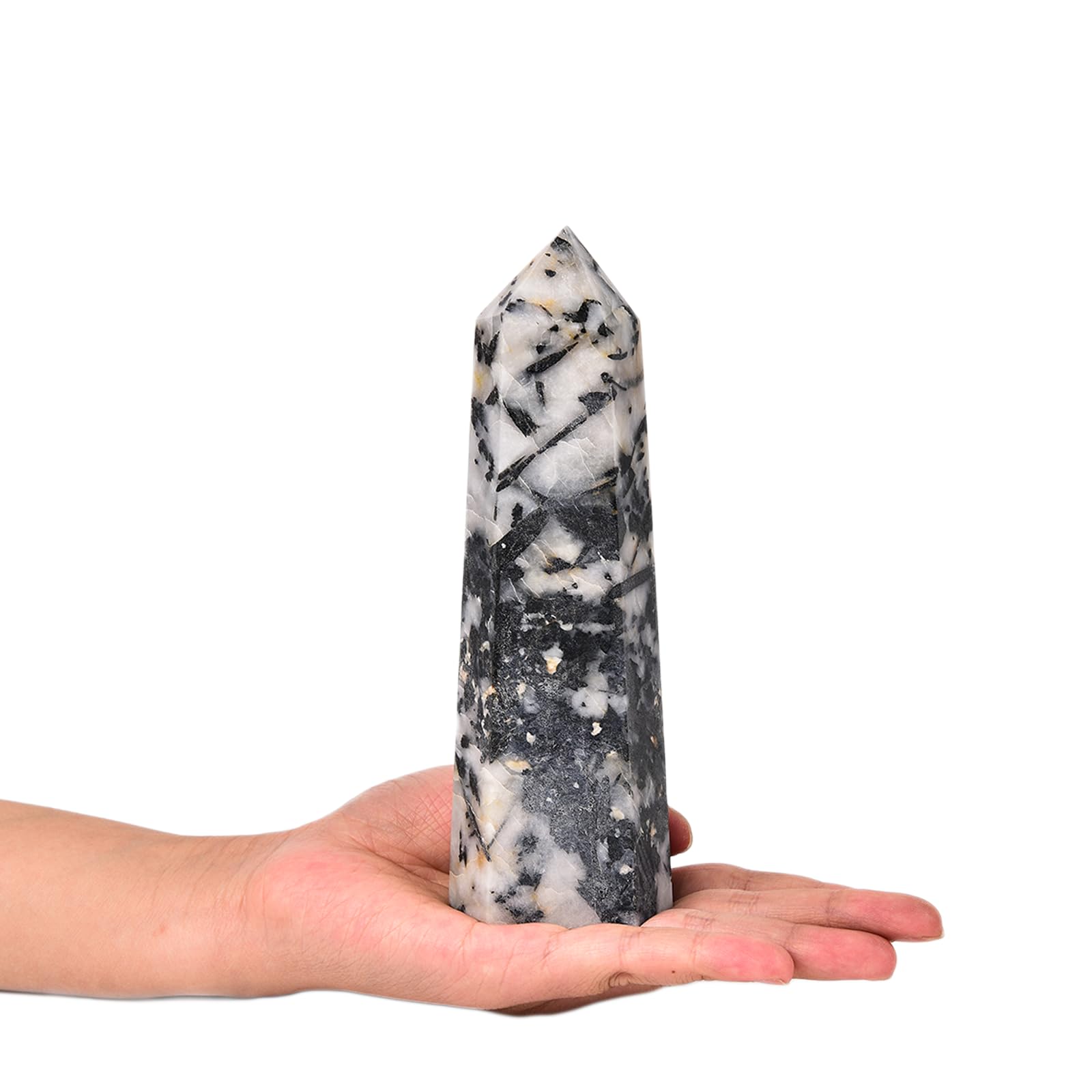 Varita JIC Gem: torre de turmalina negra con cuarzo blanco para decoración y meditación.