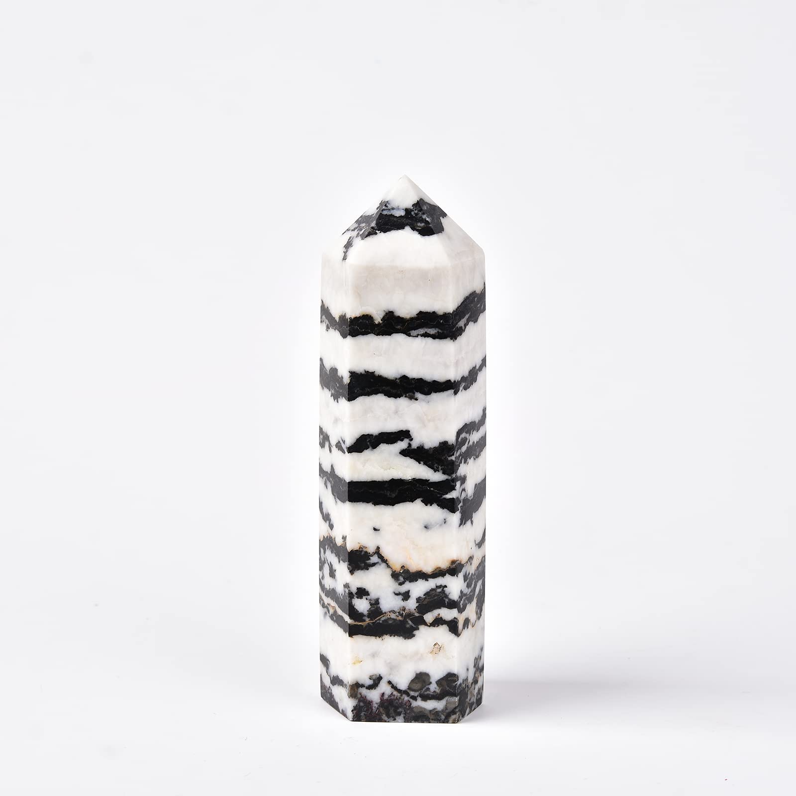 Varita de cristal Zebra de JIC Gem, 6 facetas, ideal para meditación y equilibrio.