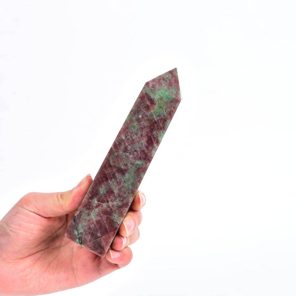 JIC Gem varita cuarzo fresa roja y verde, torre, para meditaciones y equilibrio emocional.