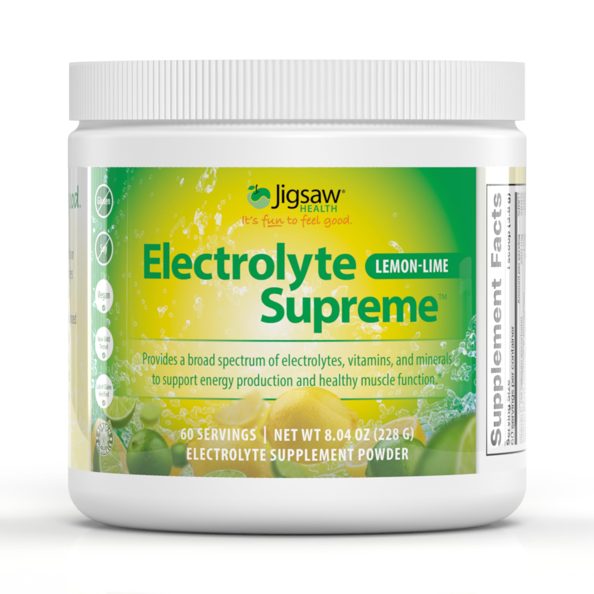 Jigsaw Health Electrolyte Supreme, pote de 60 porciones para hidratación diaria.