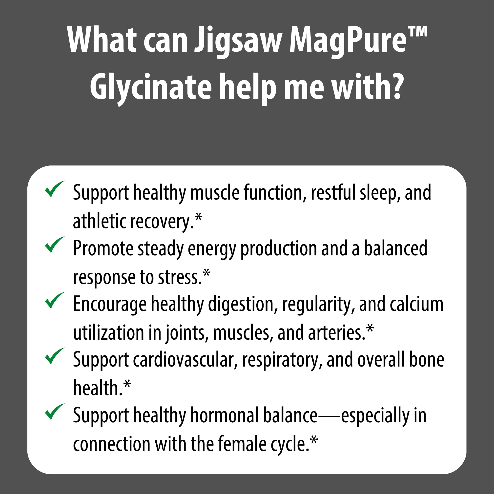 Jigsaw Health MagPure Glycinate: frasco de 120 porciones para planificar hábitos.