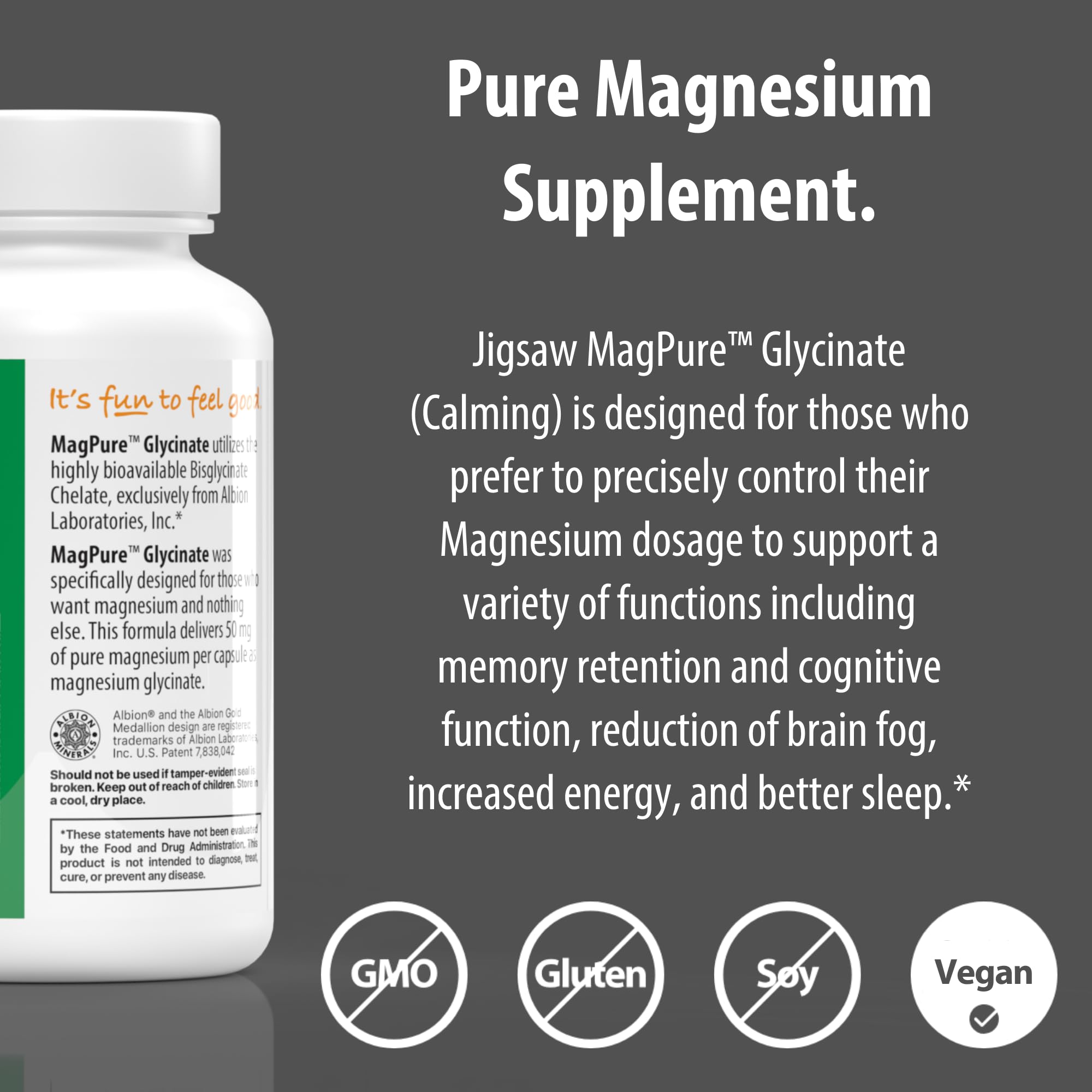 Jigsaw Health MagPure Glycinate: cápsula vegetal, opción limpia para ingesta diaria.