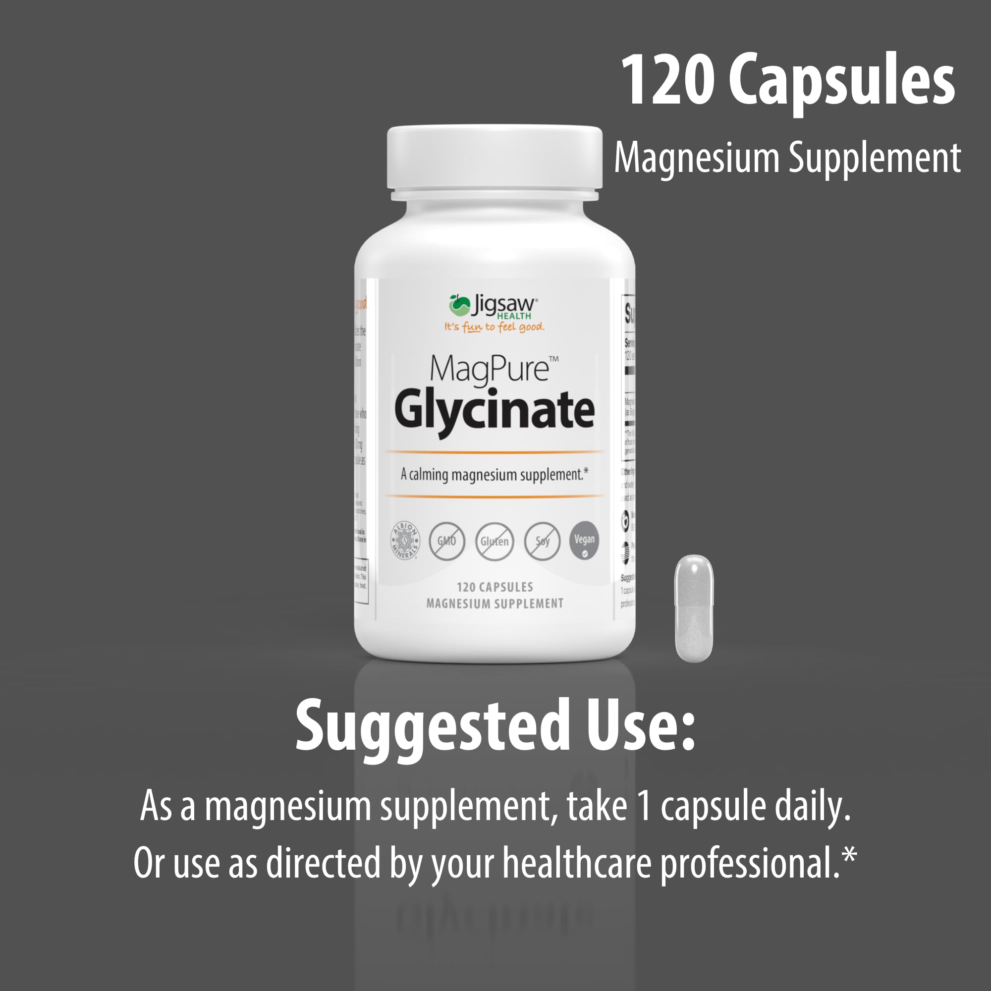 Jigsaw Health MagPure Glycinate: uso diario posible para bienestar y relajación.