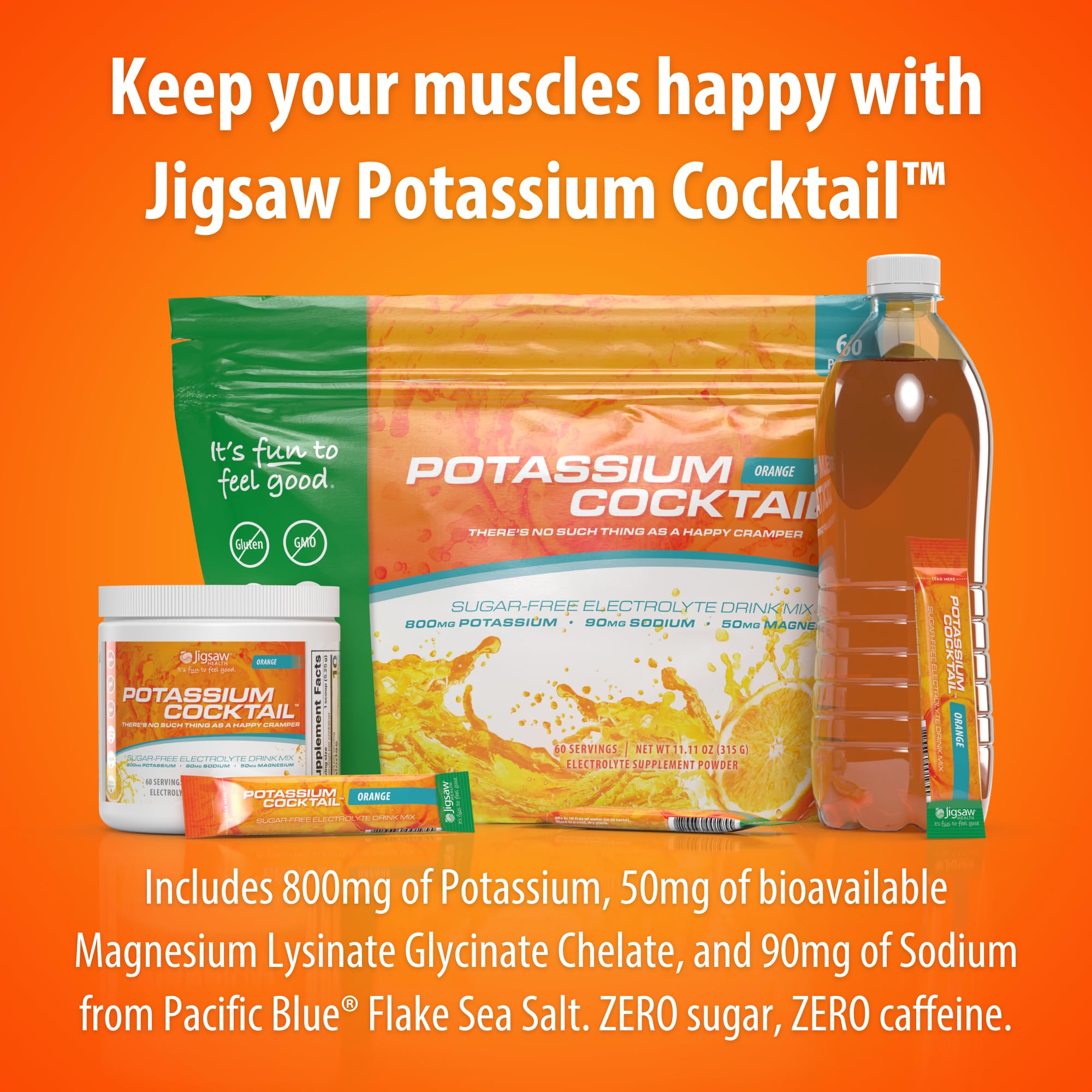 Jigsaw Health Potassium Cocktail etiqueta clara, guía de uso y beneficios de electrolitos.