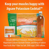 Jigsaw Health Potassium Cocktail etiqueta clara, guía de uso y beneficios de electrolitos.
