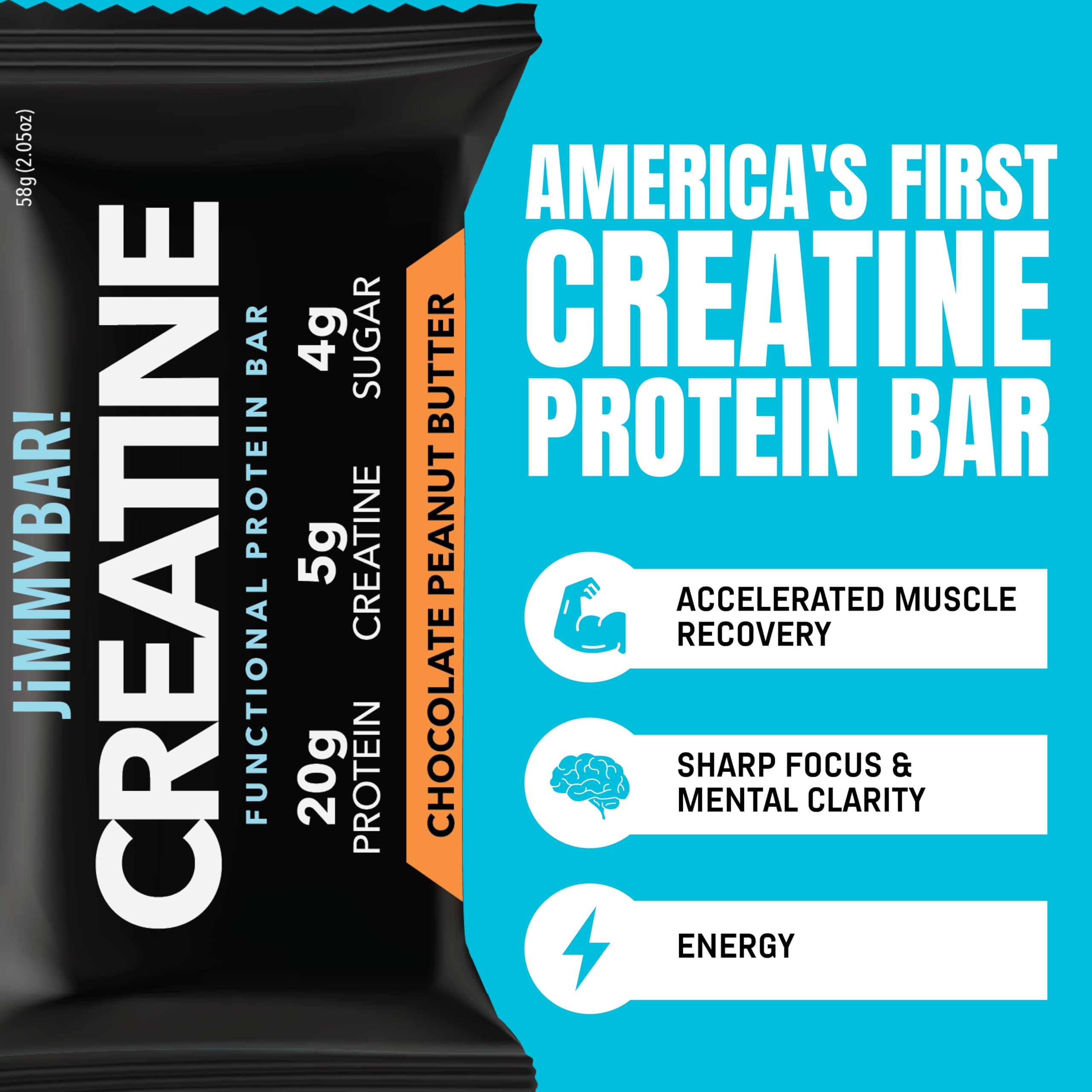 JiMMYBAR! barra de creatina y proteína para concentración durante entrenamientos largos.