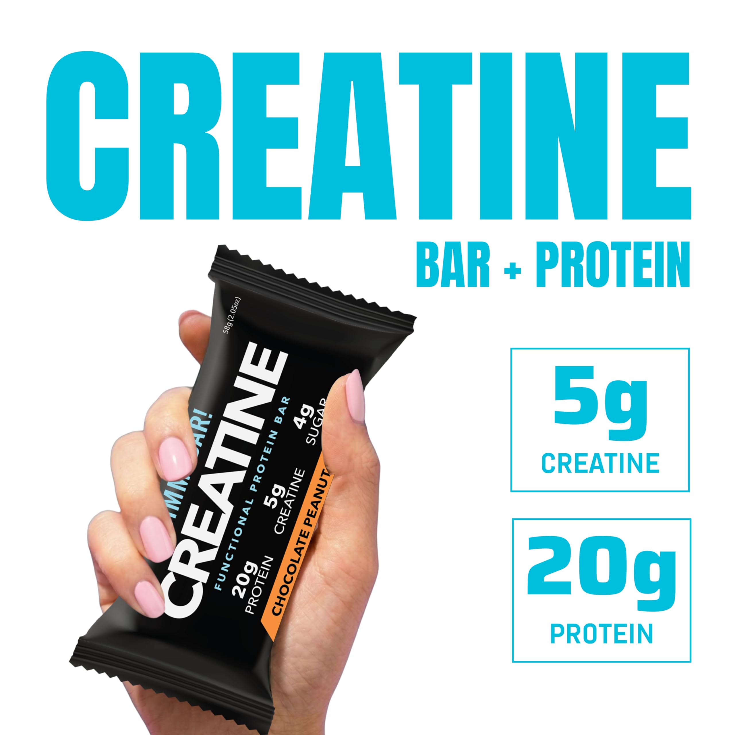 JiMMYBAR! barra de creatina y proteína con energía de alimentos reales.