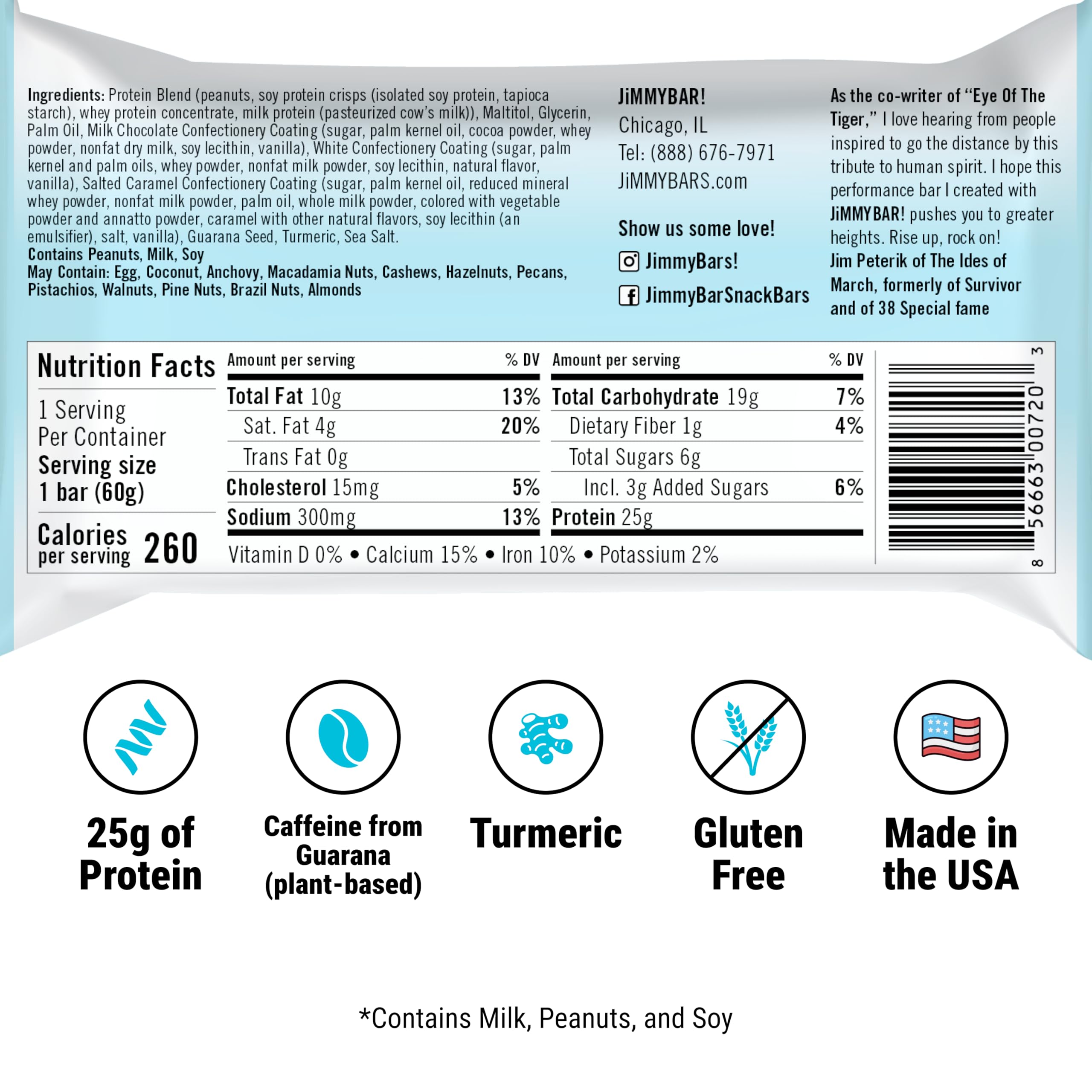 JiMMYBAR barra proteina 25 g, ideal para nutrición previa al entrenamiento.