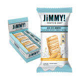 JiMMYBAR! barra proteína Golden Vanilla Cookies ’N Cream, sabor gourmet para meriendas post-entreno.