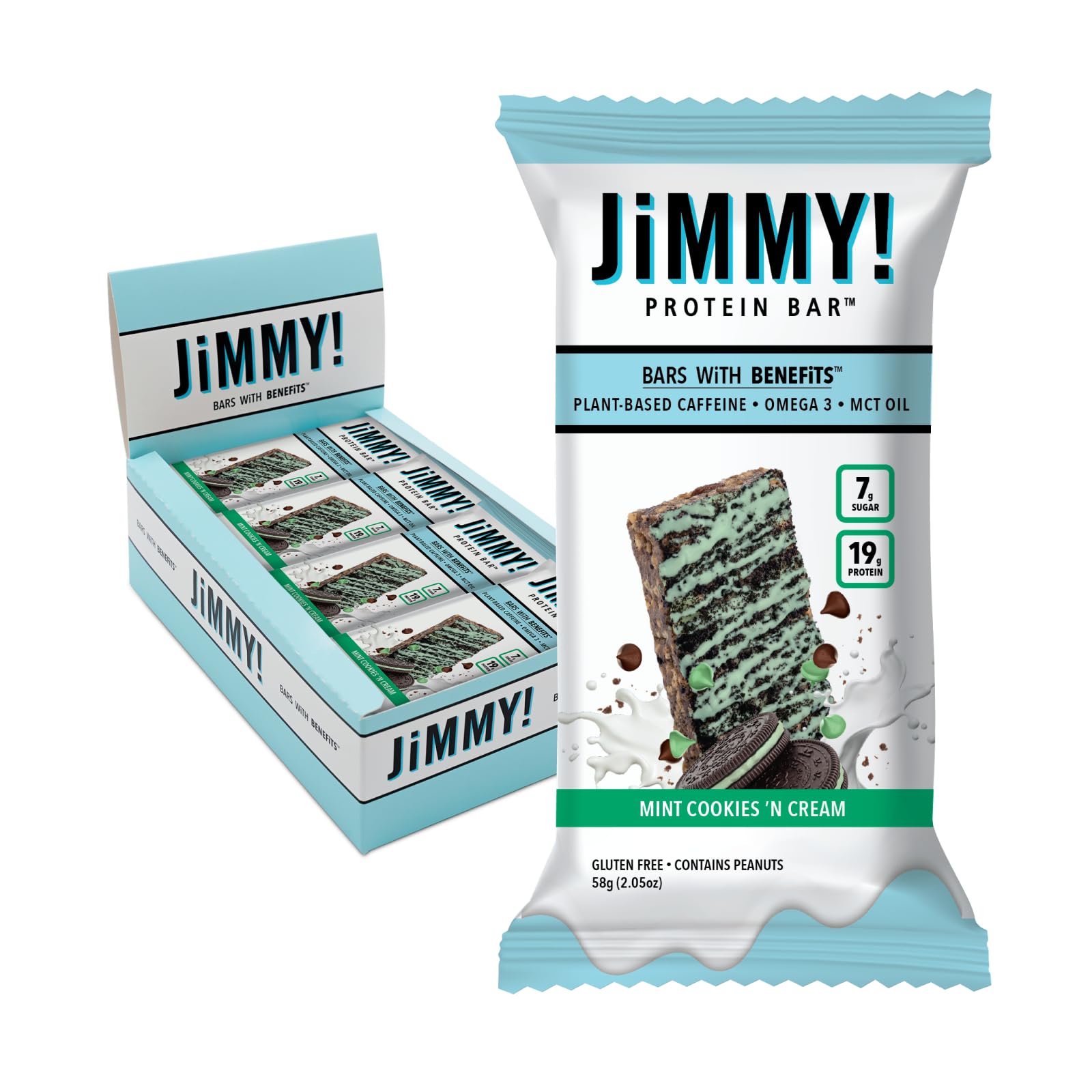 JIMMYBAR barrita proteica de 58 g con sabor menta y galleta, snack diario