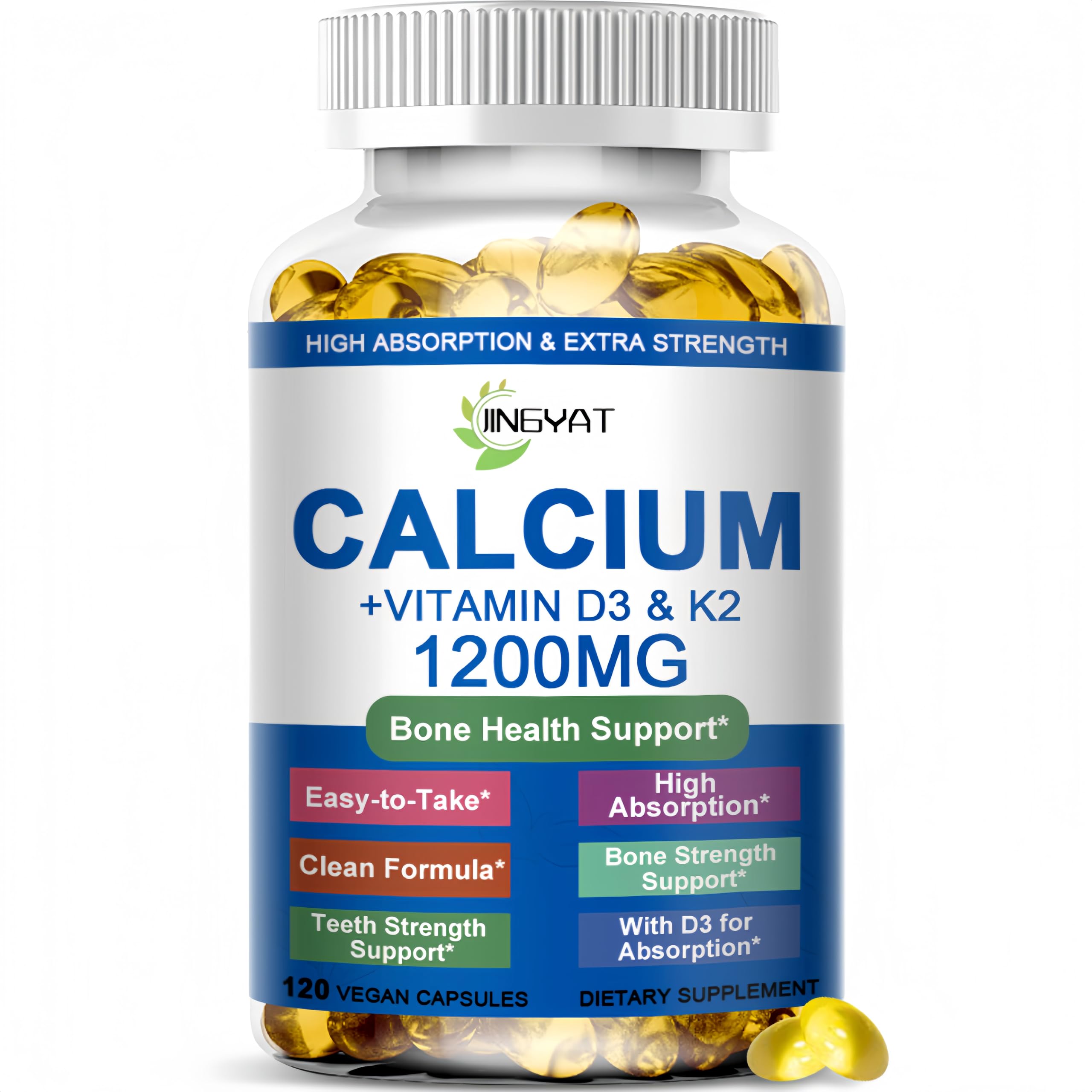 JINGYAT calcio 1200mg, cápsulas: apoyo a huesos fuertes, D3 y K2
