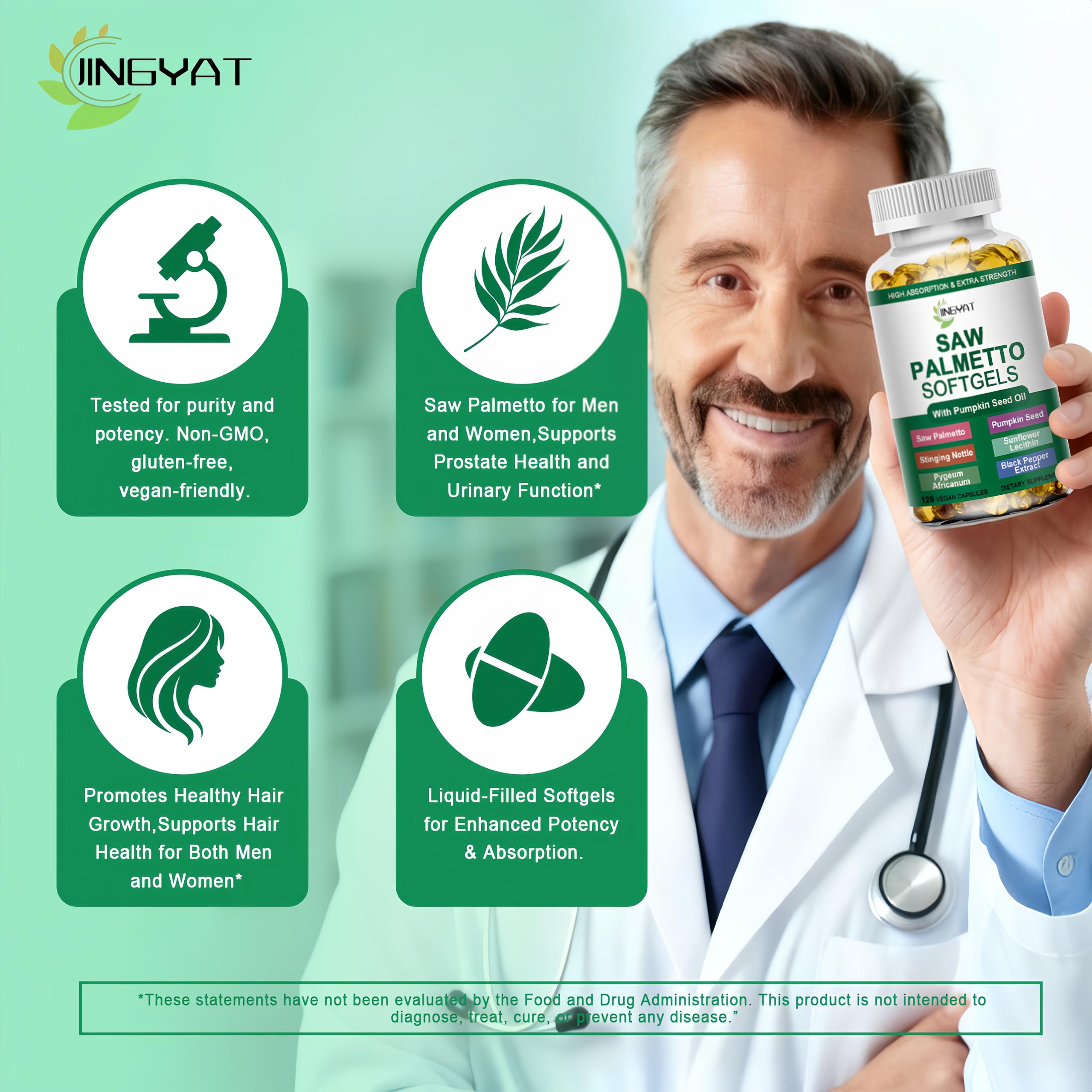 JINGYAT palma enana con extracto de pygeum para soporte hormonal.