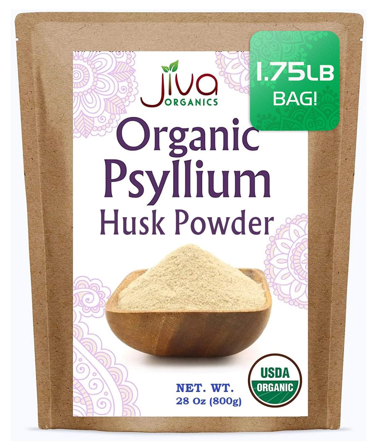 Jiva Organics polvo de psilio, bolsa de bulto, ideal para fibra diaria.