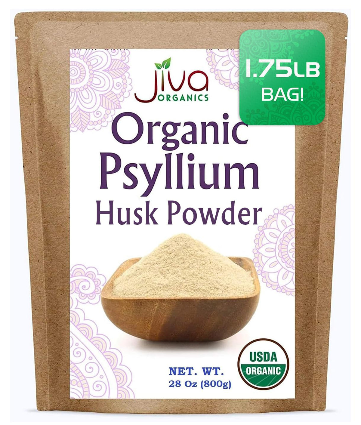 Jiva Organics polvo de psilio, bolsa de bulto, ideal para fibra diaria.