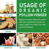 Jiva Organics polvo de psilio, mide porciones con facilidad.
