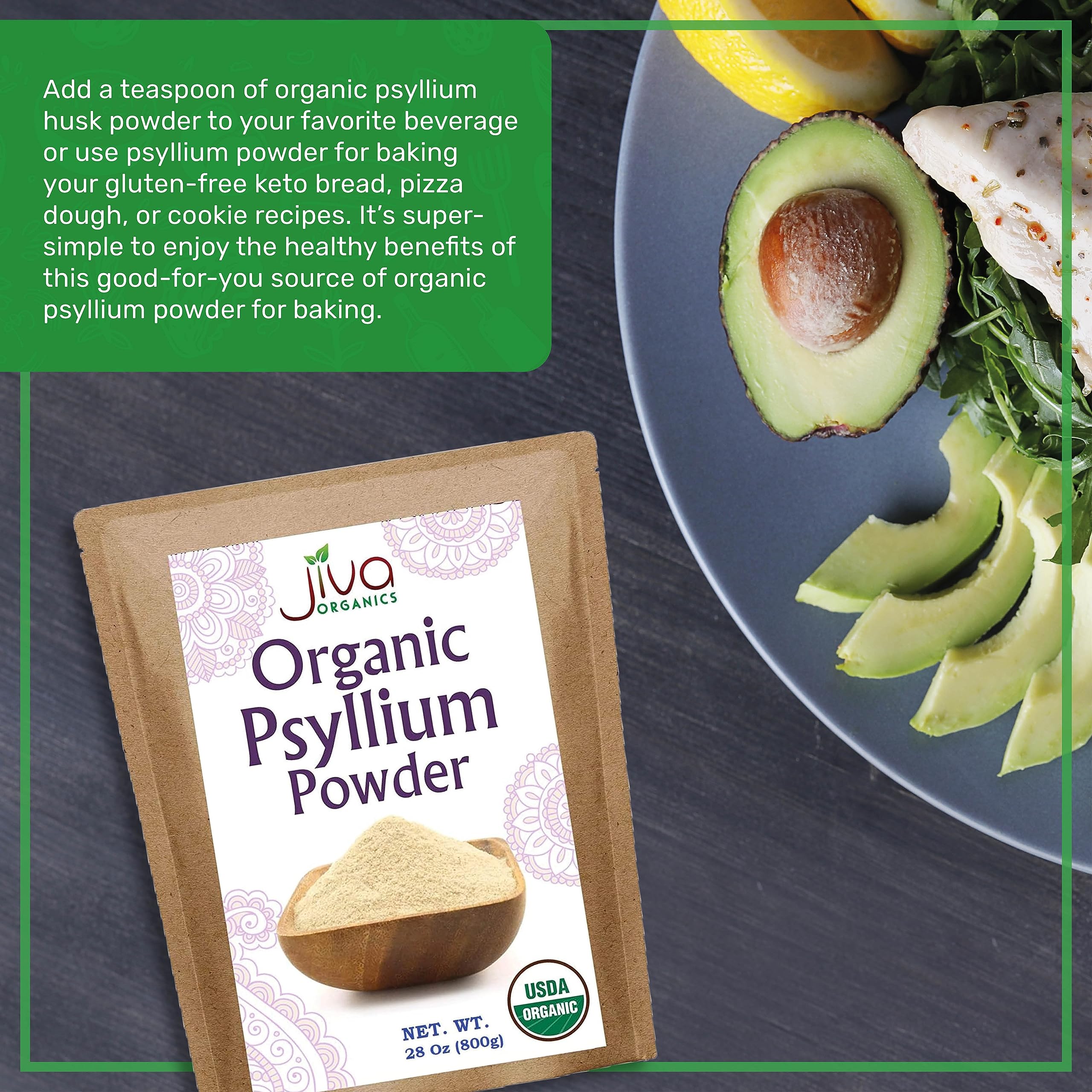 Jiva Organics polvo de psilio, perfecto para hornear pan sin gluten.