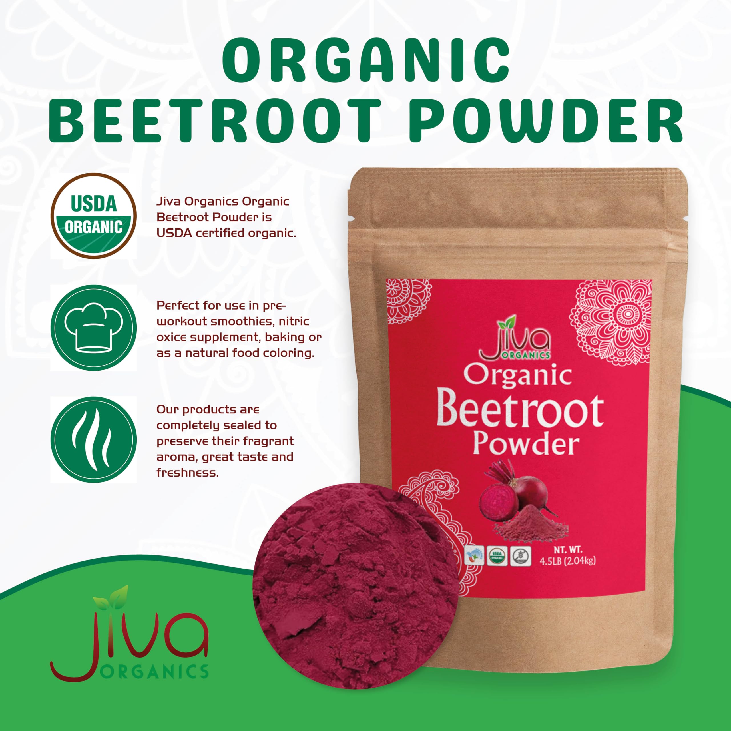 Polvo de remolacha orgánico Jiva Organics para batidos, barras y más