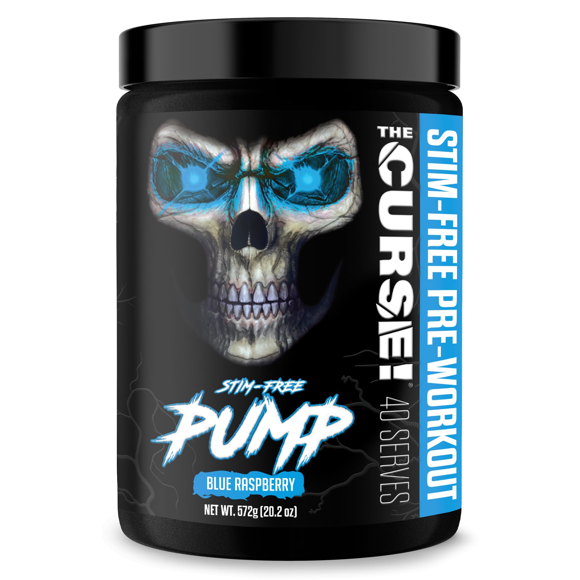 JNX Sports La Maldición Pump, botella visible, ideal para entrenamientos nocturnos sin cafeína.