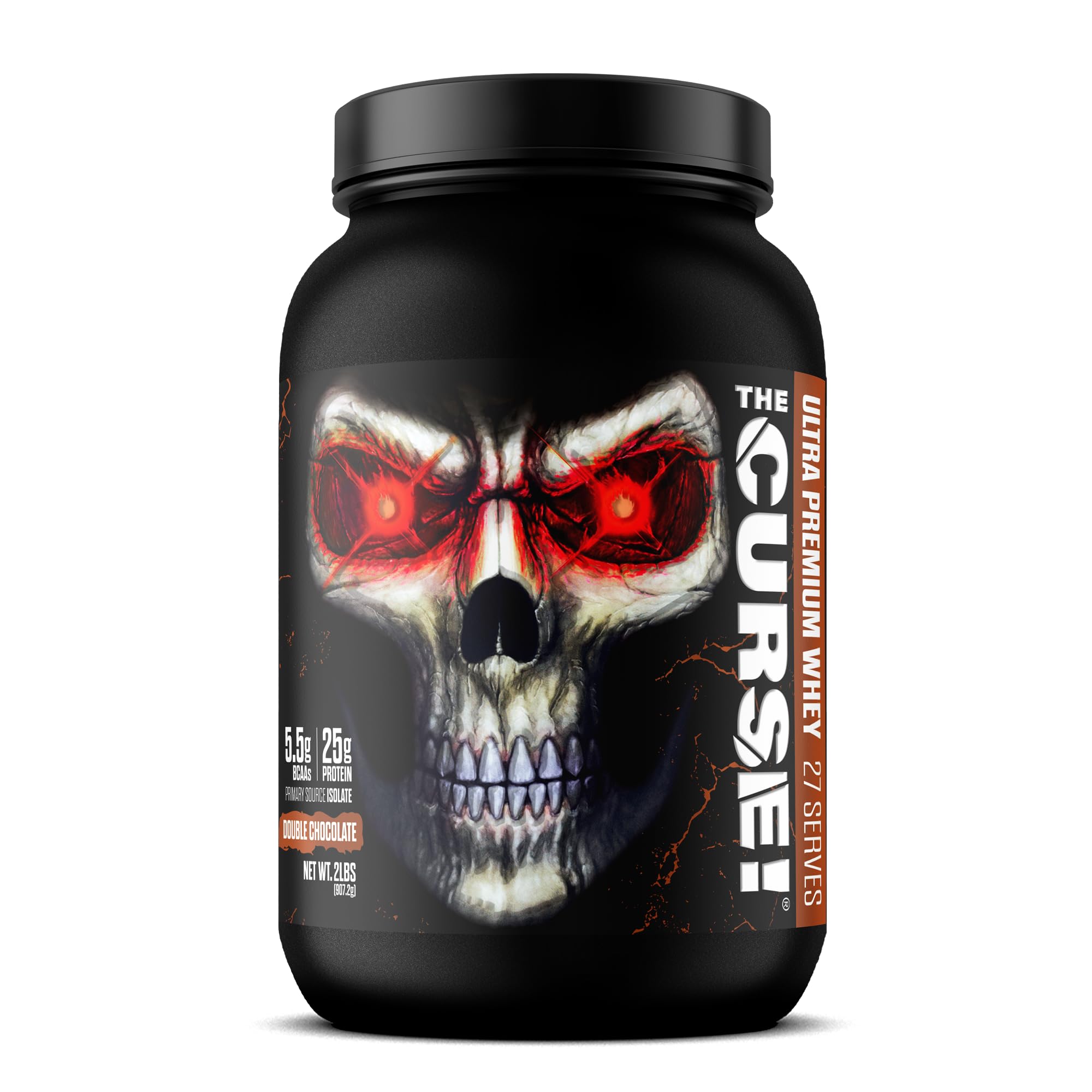 JNX SPORTS The Curse!, lata de proteína de suero, sabor chocolate doble para músculo magro.