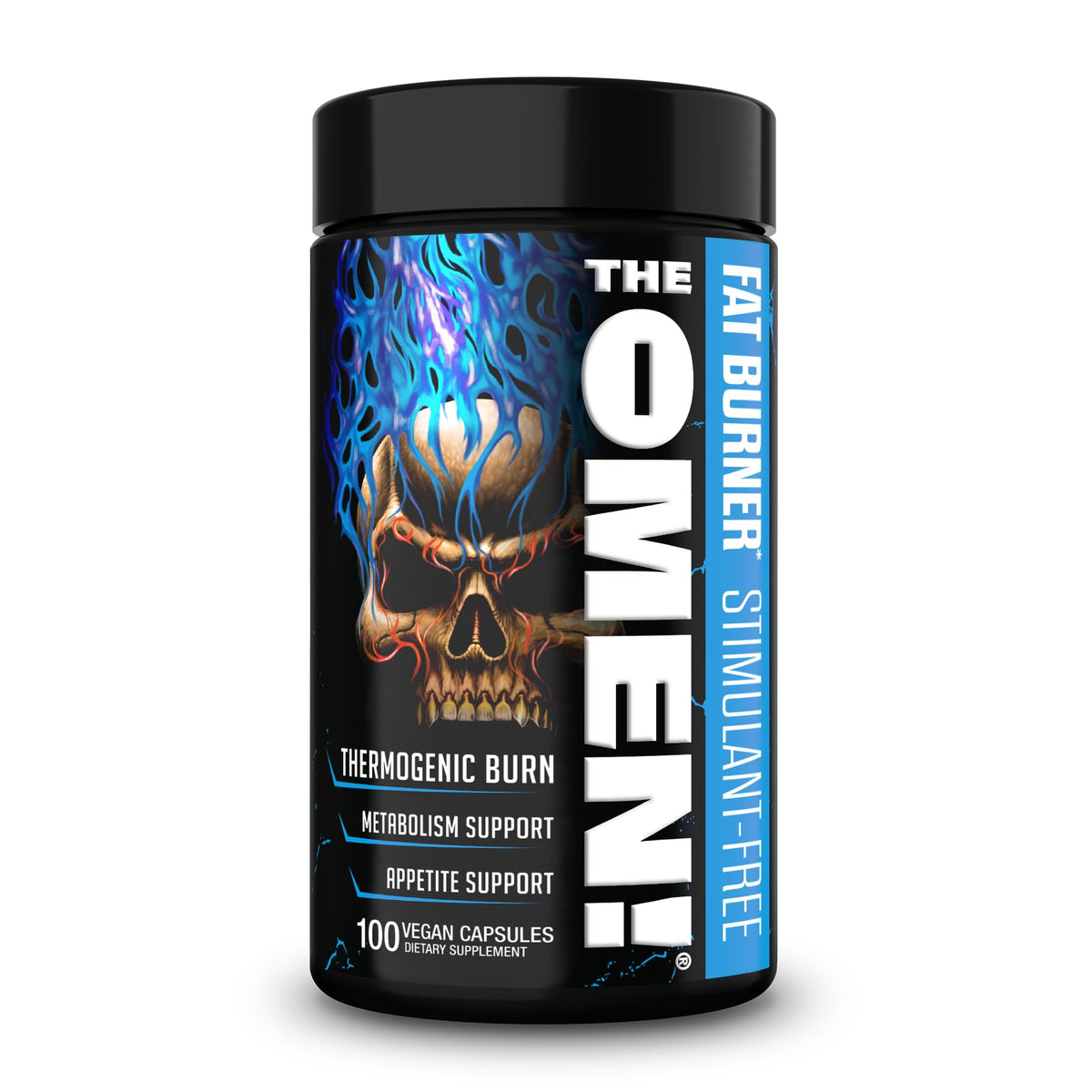 The Omen! botella frontal de JNX SPORTS para uso nocturno sin cafeína.