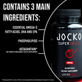 Etiqueta de Jocko Fuel Antarctic Krill Oil con DHA y EPA.