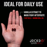 Empaque de Jocko Fuel Antarctic Krill Oil con aroma a vainilla para experiencia agradable.