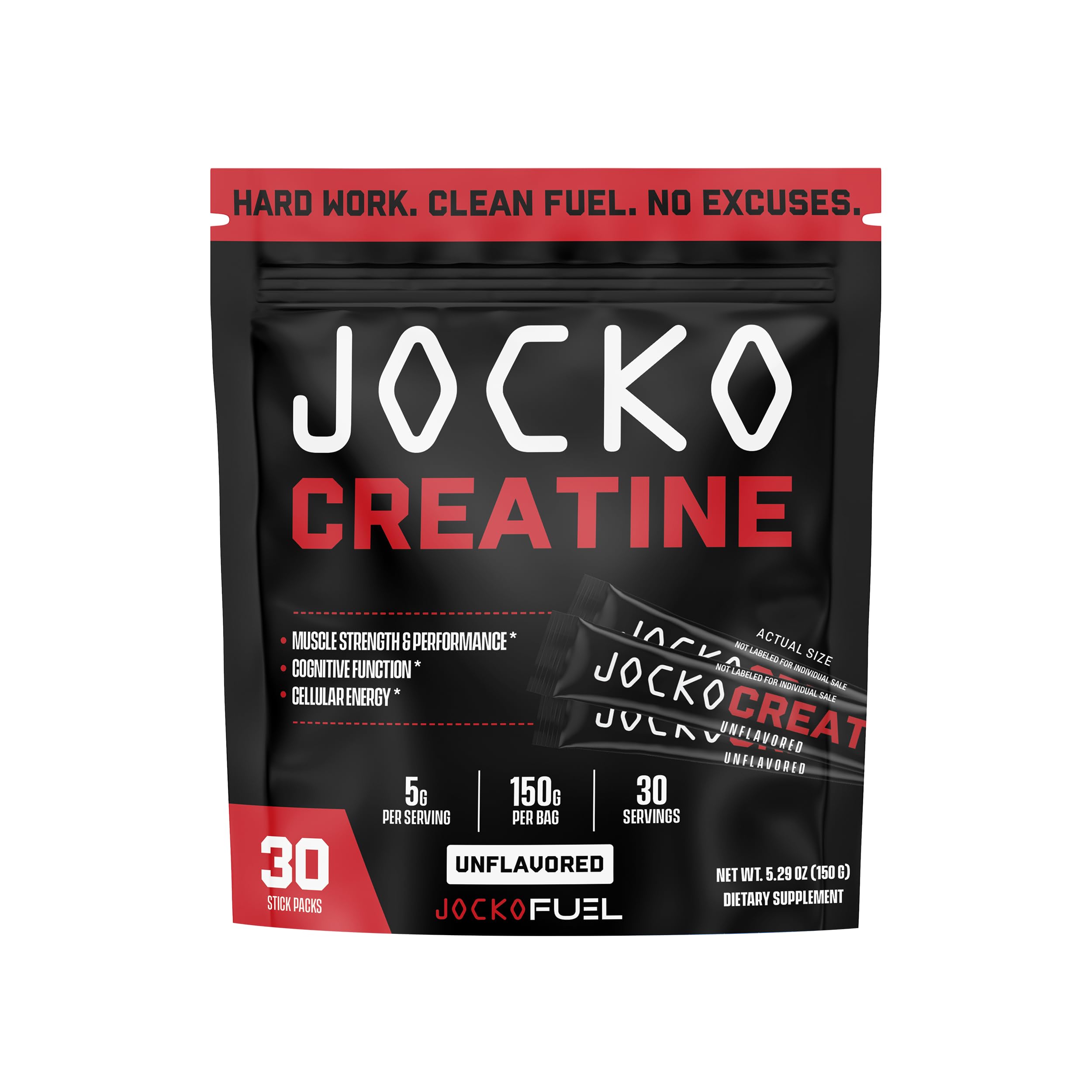 Jocko Fuel Creatine Stick Packs, empaque compacto para entrenar fuera de casa.