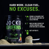 Jocko Fuel Daily Greens Powder box with serving tray for convenient gut health support