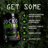 Jocko Fuel Daily Greens Powder prepared shake with vibrant greens and digestion-friendly blend
