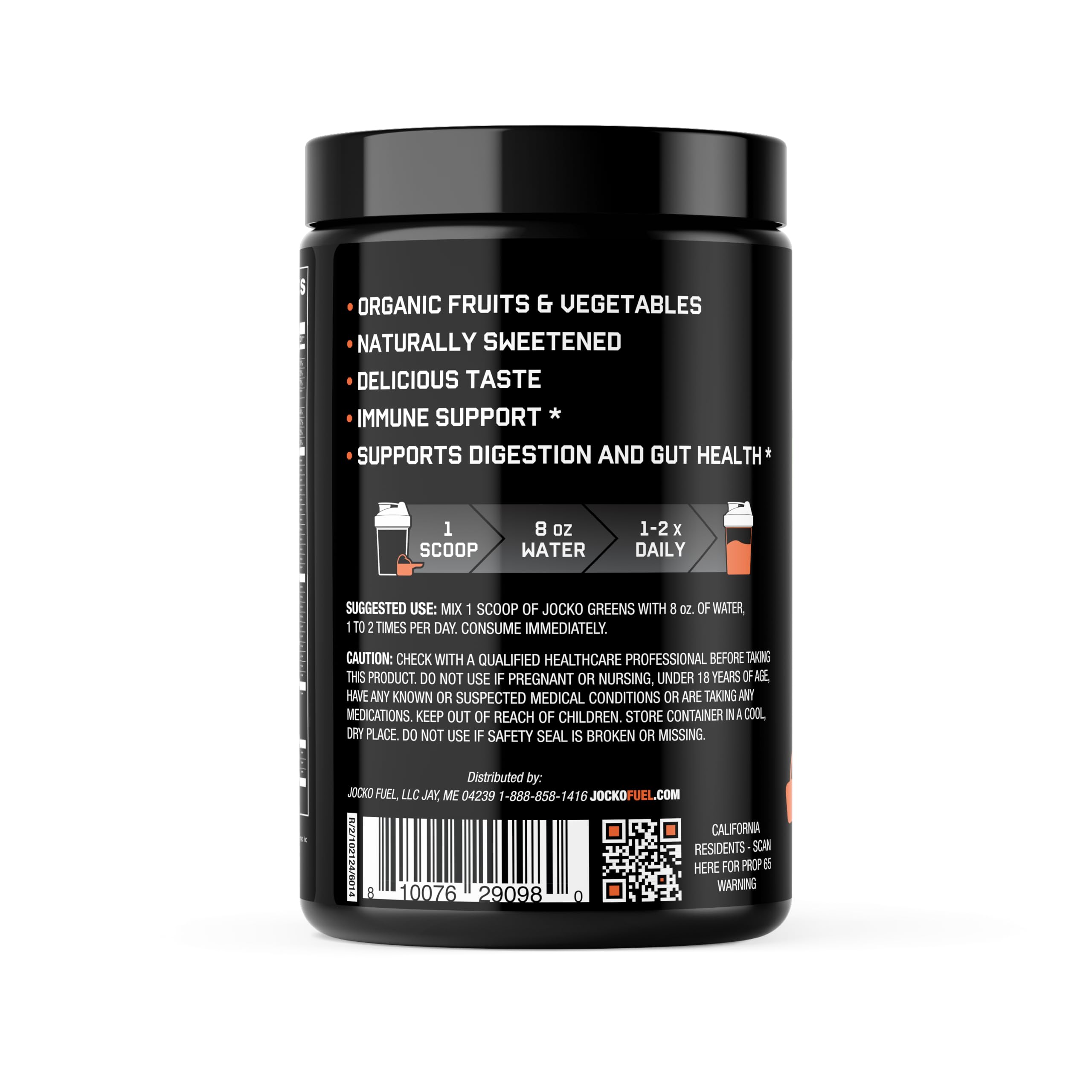 Jocko Fuel Daily Greens con spirulina y chlorella, enfoque en ingredientes premium.