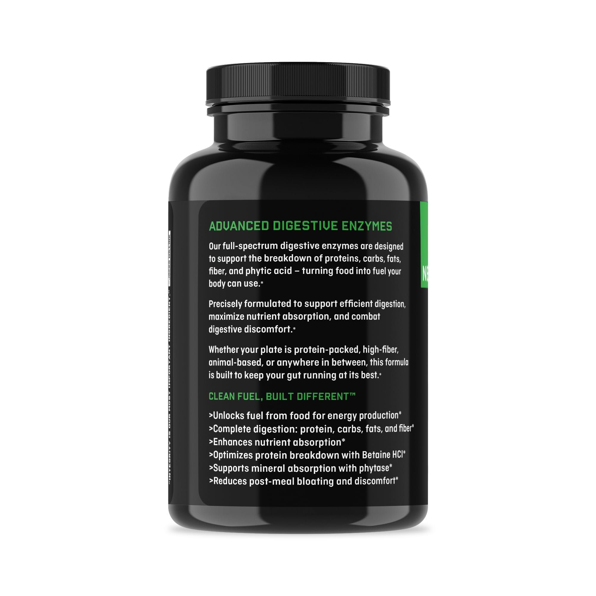 Etiqueta de Jocko Fuel Enzimas Digestivas destacando fórmula de espectro completo