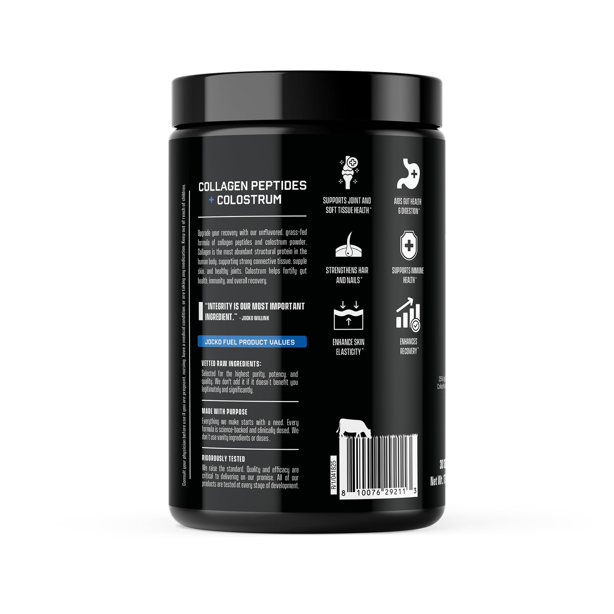 Jocko Fuel etiqueta detallada resalta ingredientes y beneficios posibles.