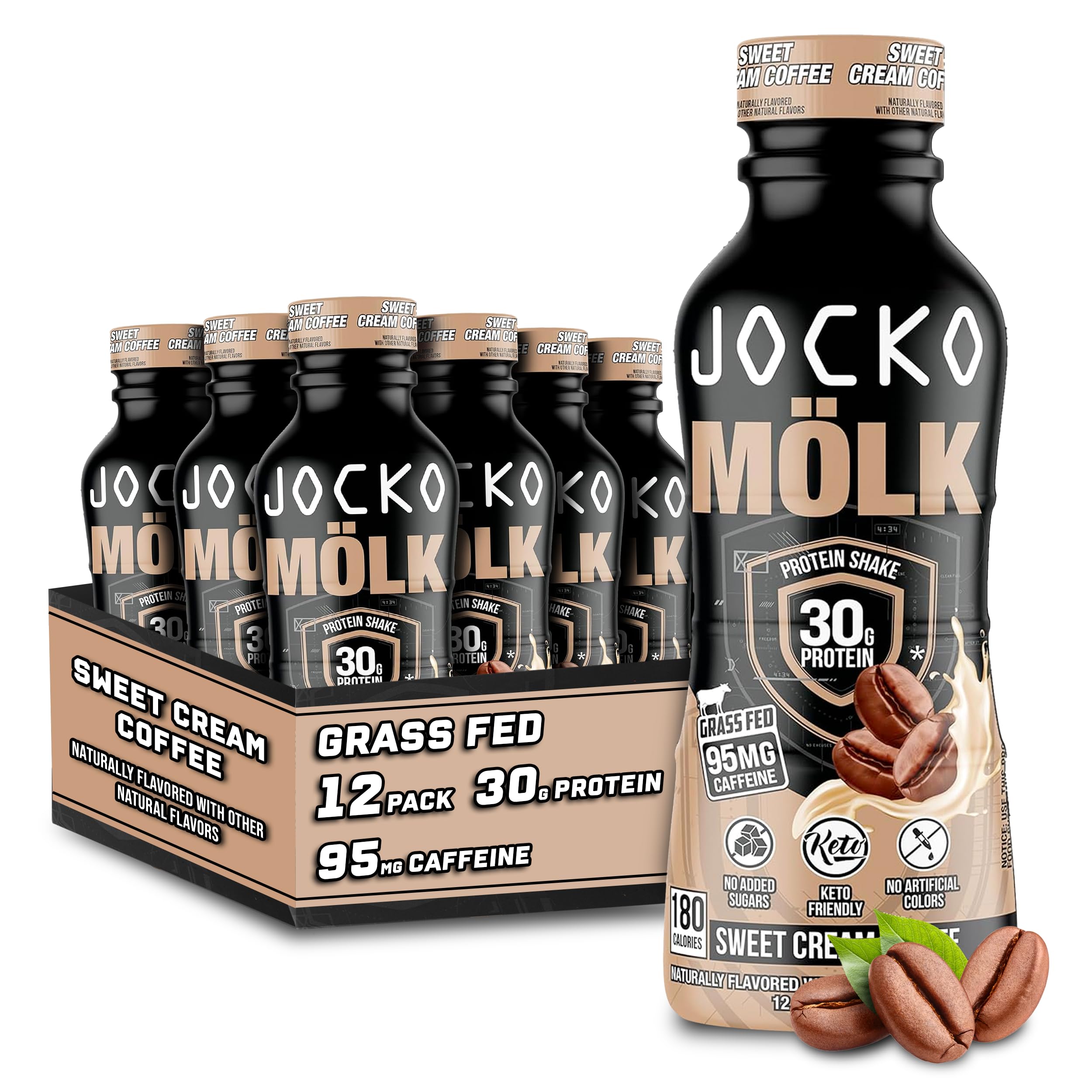 Jocko Fuel Mölk, botella 12oz lista para beber, proteína para entrenamiento diario.