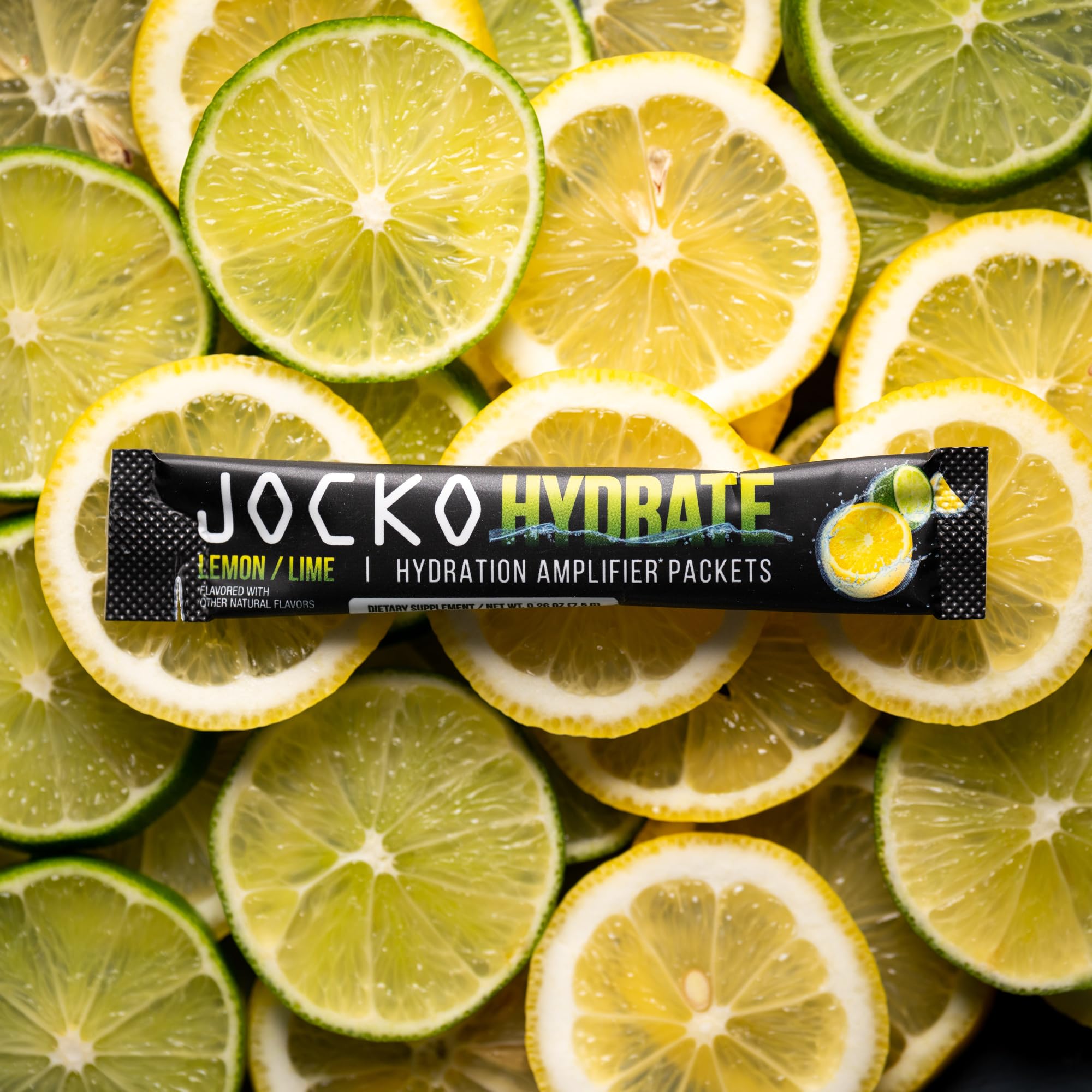 Sabor natural Limón Lima, bajo en azúcar, en Jocko Fuel Packets Low Sugar.