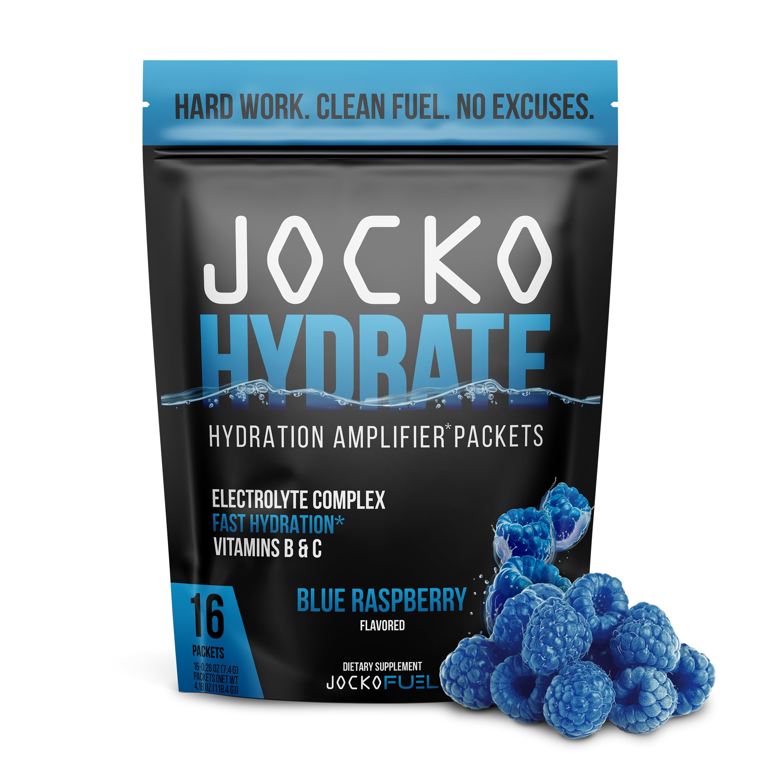Paquetes de Jocko Fuel Hidratación Frambuesa Azul listos para mezclar y hidratar