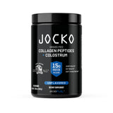 Jocko Fuel polv o colágeno con colostro en envase muestra soporte a articulaciones y tejido conectivo.