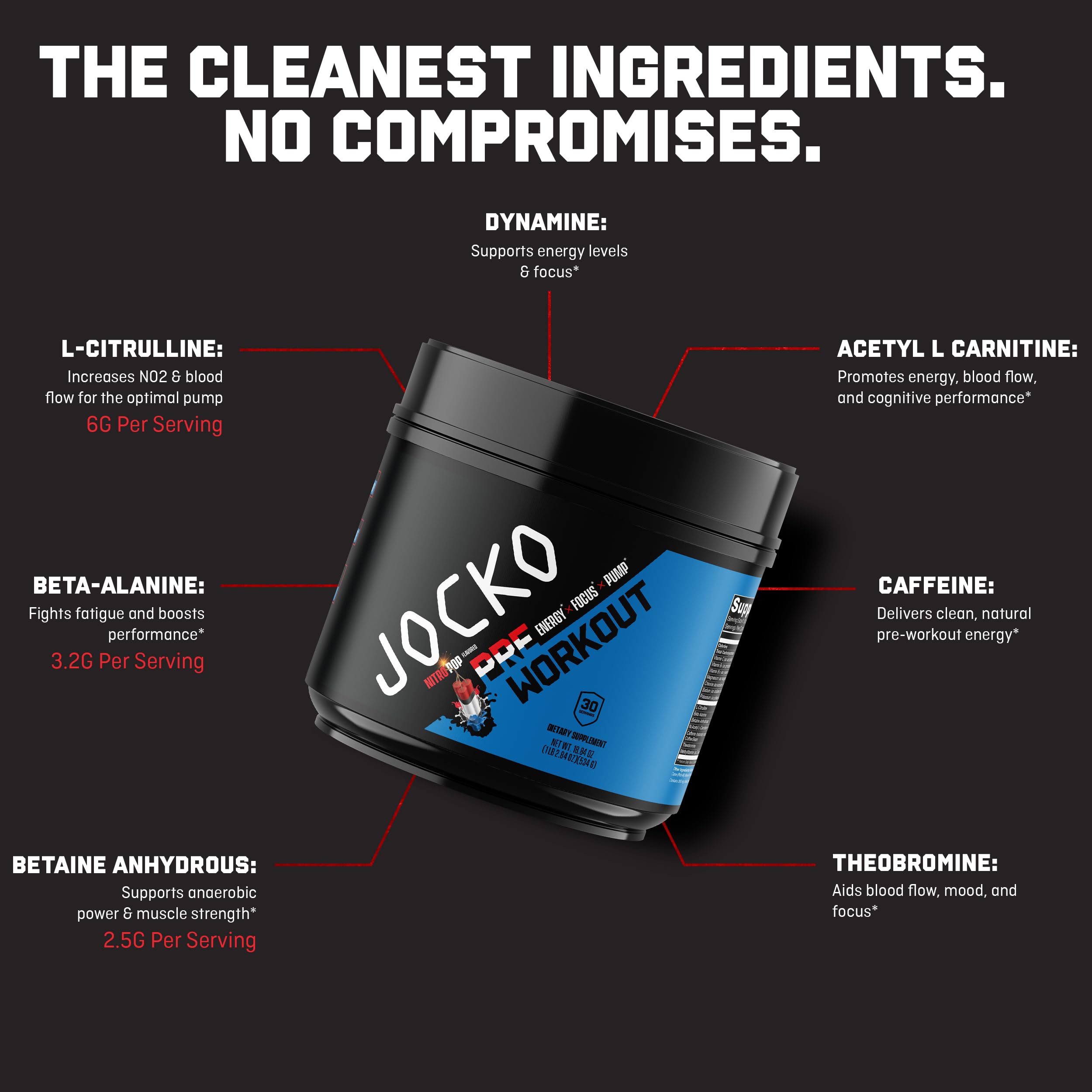 Jocko Fuel Preentrenamiento: dosis lista para sostener fatiga y mantener enfoque durante la sesión.