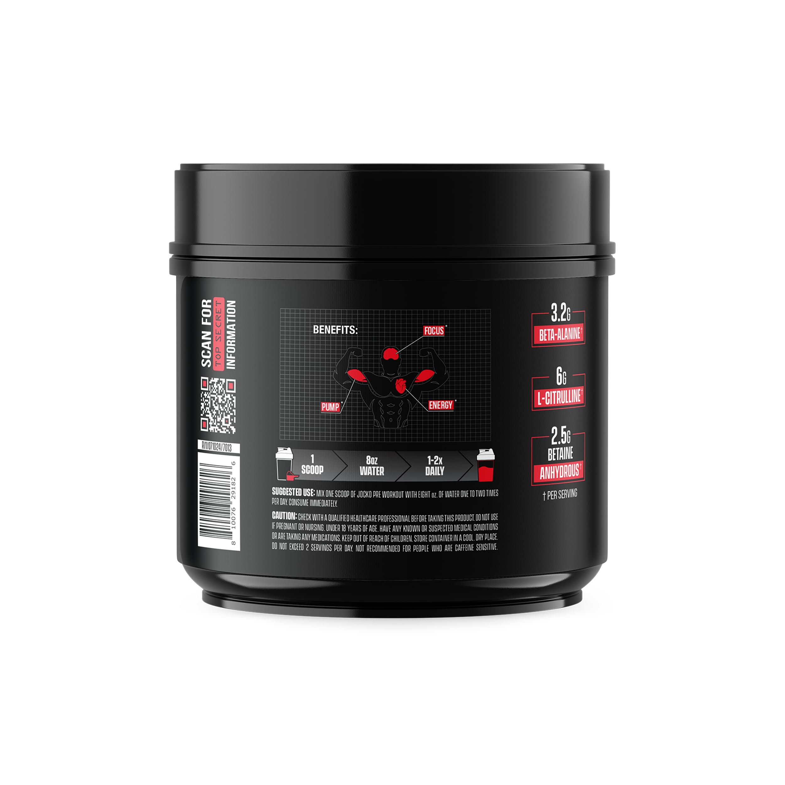 Jocko Fuel Pre-entrenamiento: envase iluminado para rendimiento explosivo y bombeo muscular.
