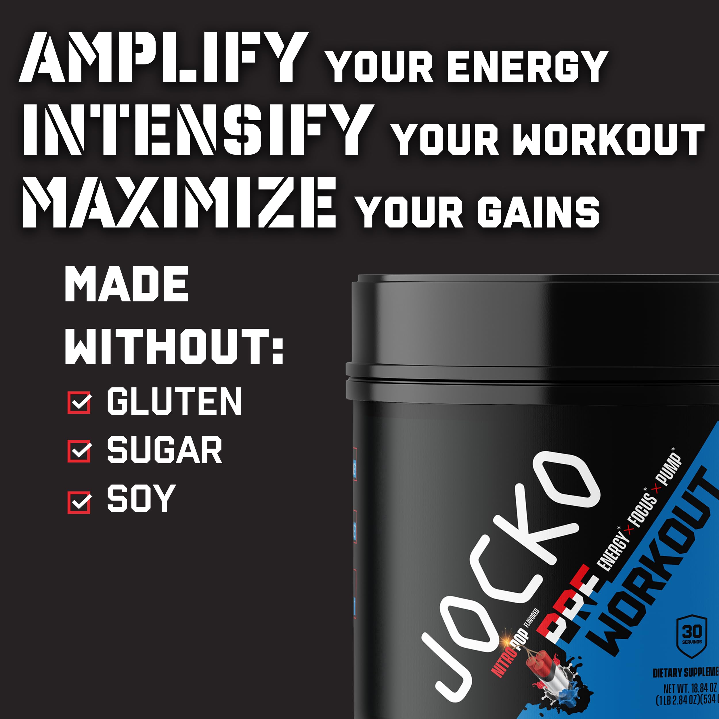Jocko Fuel Preentrenamiento: primer plano de entrenamiento intenso para bombeo muscular.