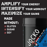 Jocko Fuel Preentrenamiento: primer plano de entrenamiento intenso para bombeo muscular.