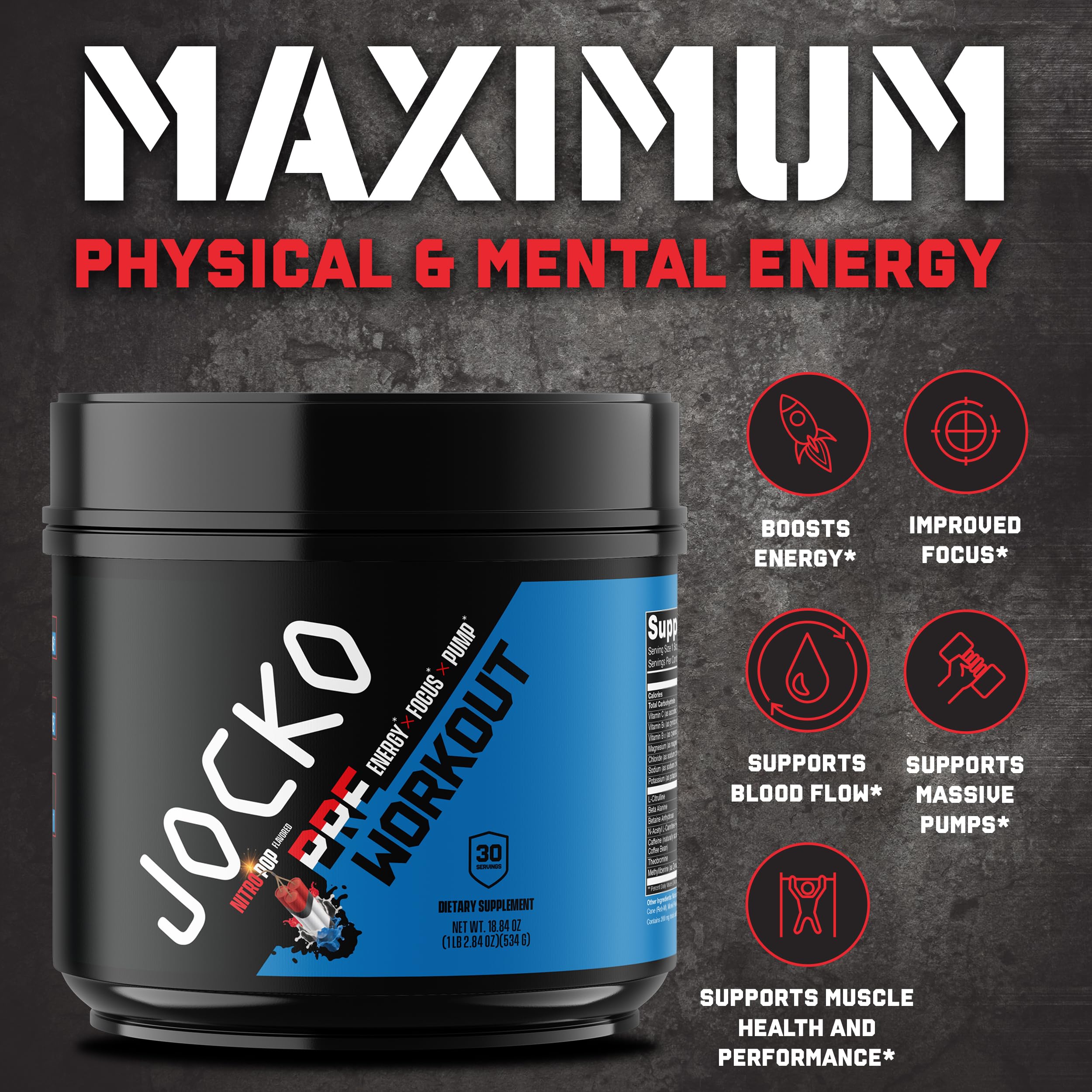 Jocko Fuel Preentrenamiento: vaso de agua con suplemento para energía previa al entrenamiento.
