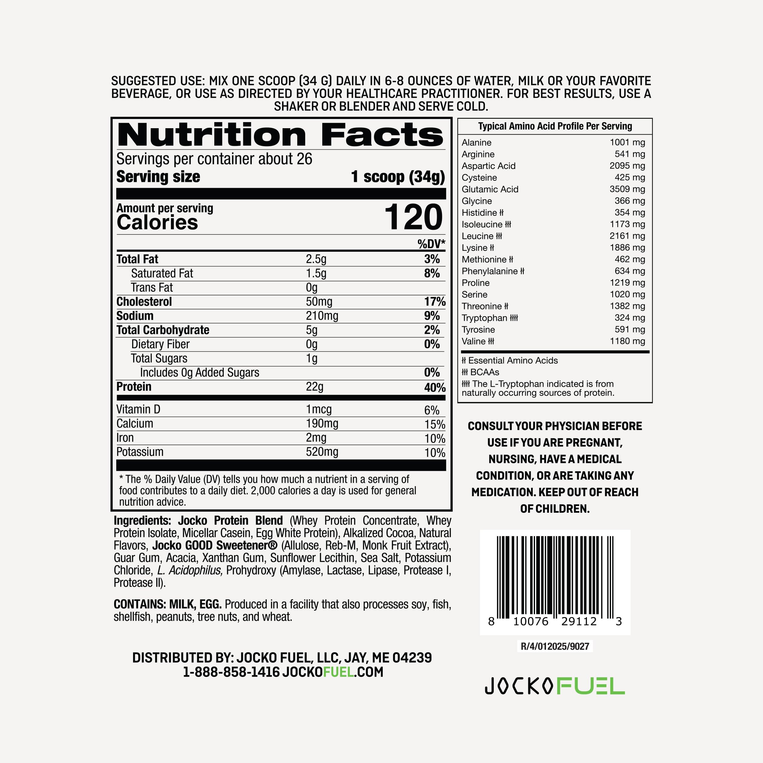Jocko Fuel Proteína con Digestivo Menta-Chocolate para digestión suave.