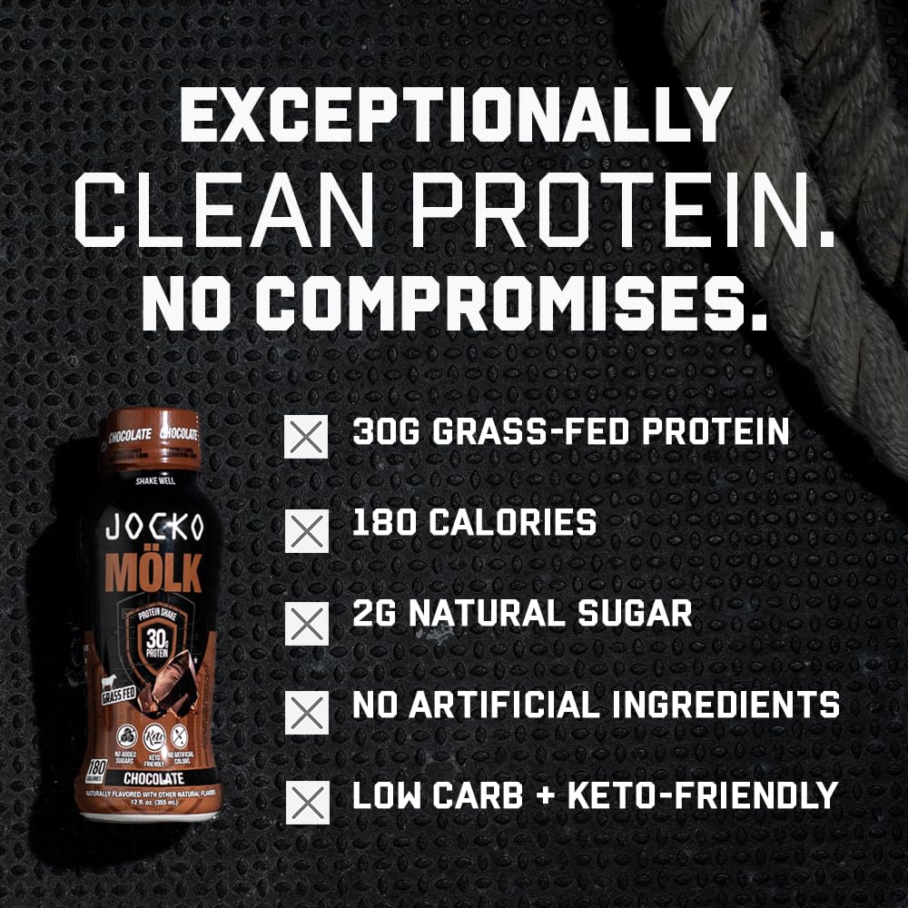 Etiqueta de Jocko Mölk mostrando proteína 30 g por porción.