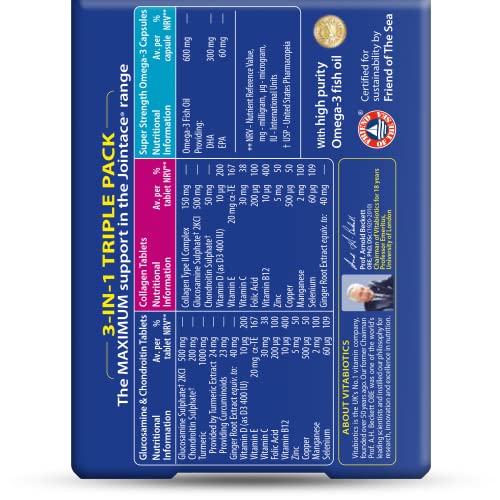 Jointace Max Tabletas, etiqueta trasera, información nutricional para huesos.