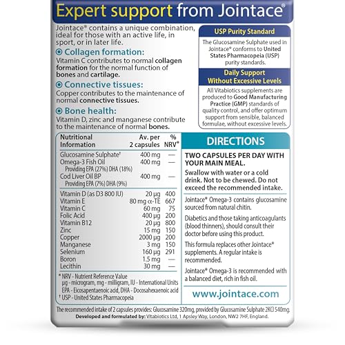 Jointace Omega-3: etiqueta trasera con tabla nutricional.