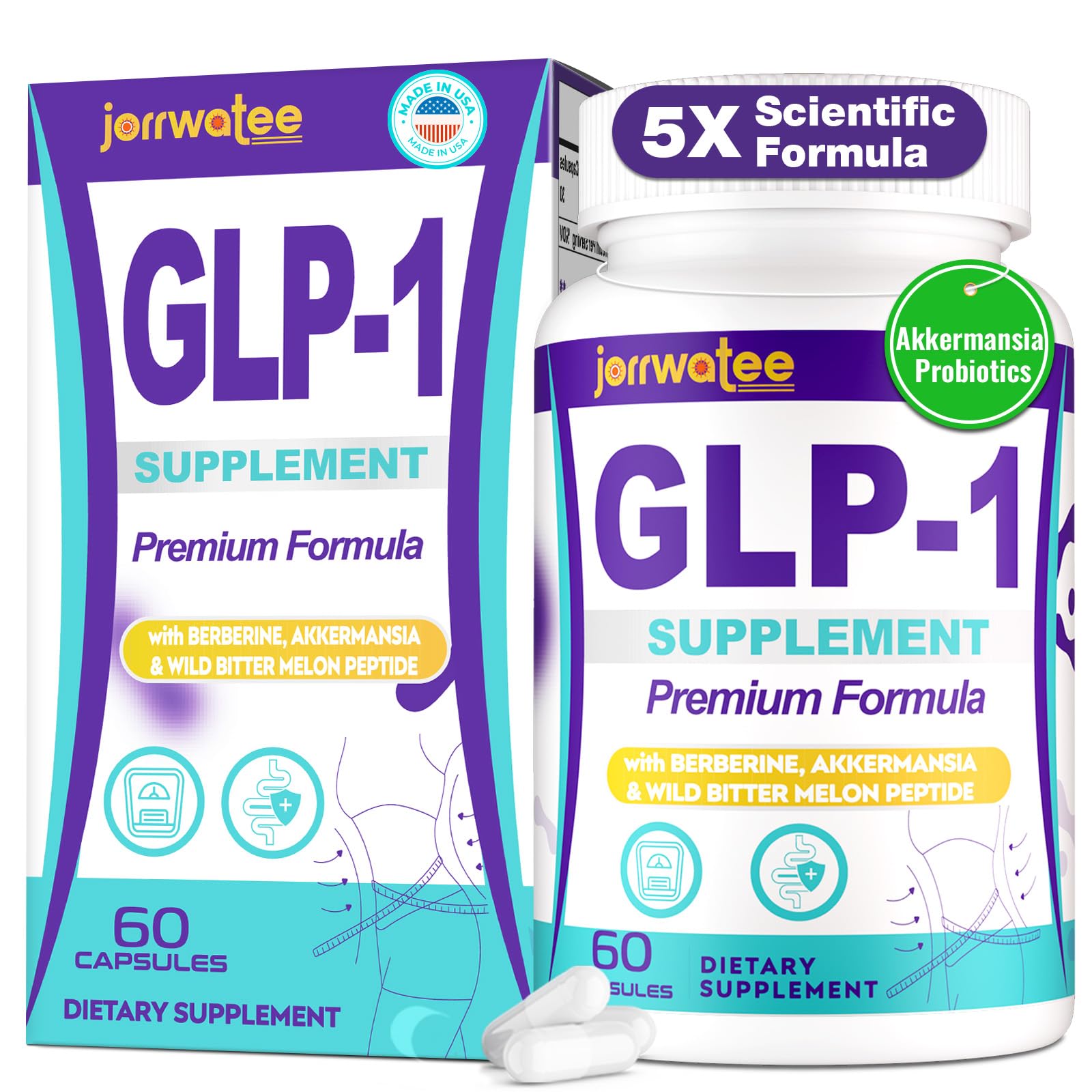 Cápsulas de Jorrwatee GLP-1 en botella para uso diario.