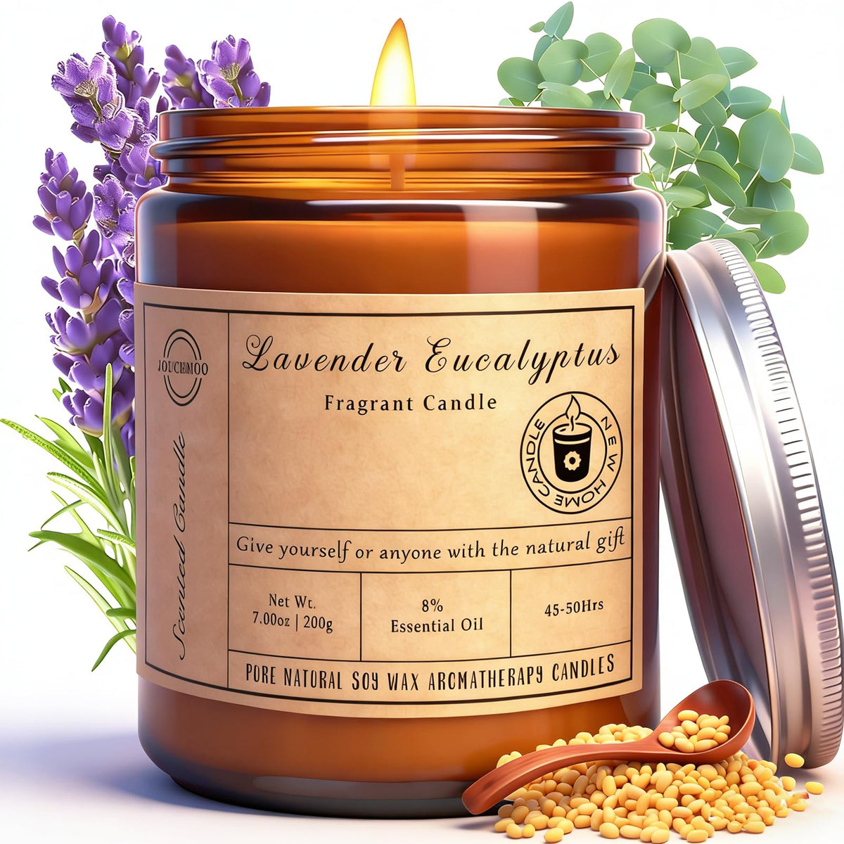 Vela JOUCEMOO Lavanda Eucalipto en frasco reutilizable para aroma relajante