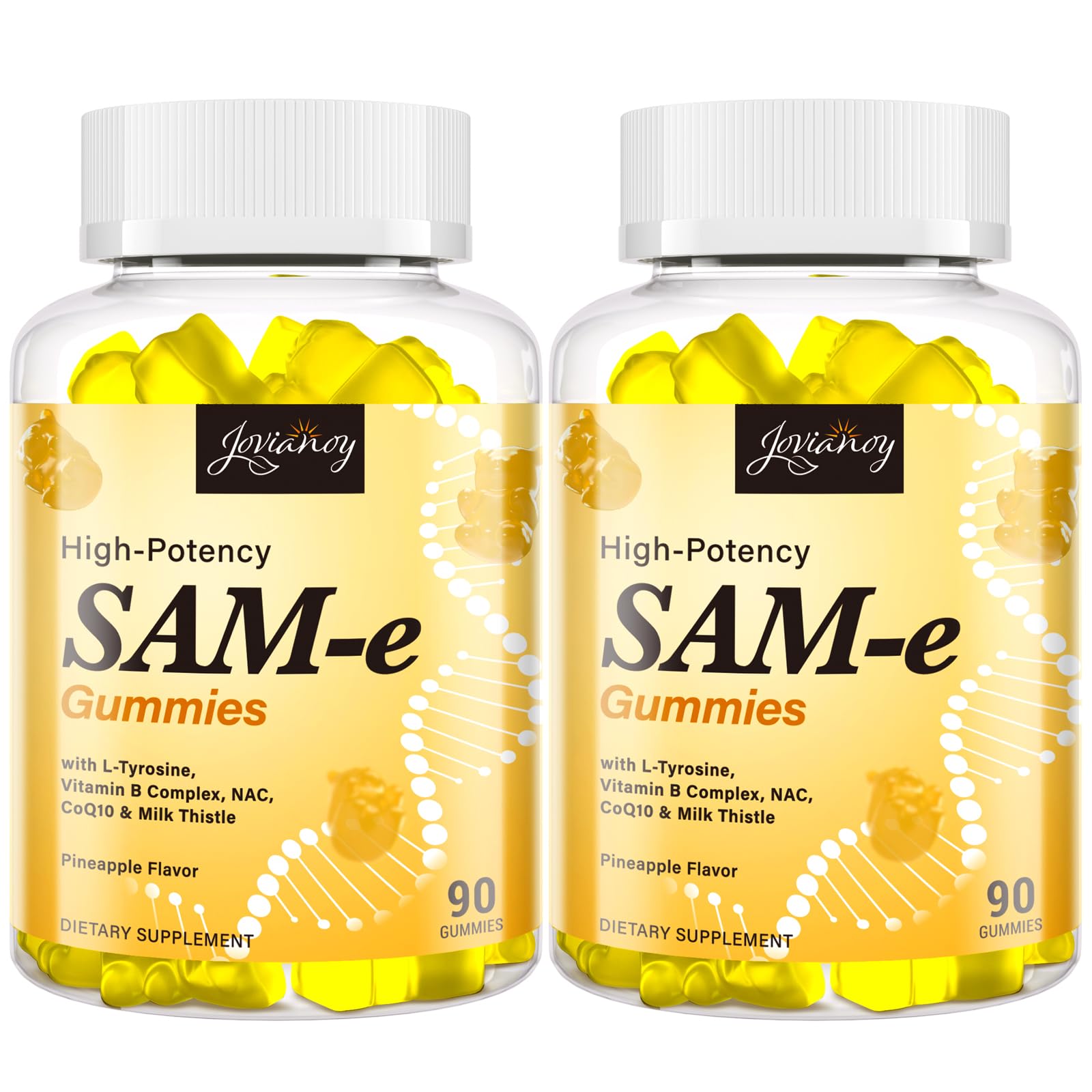 Jovianoy SAM-e Gummies frente a la lata, presentación conveniente para uso diario.