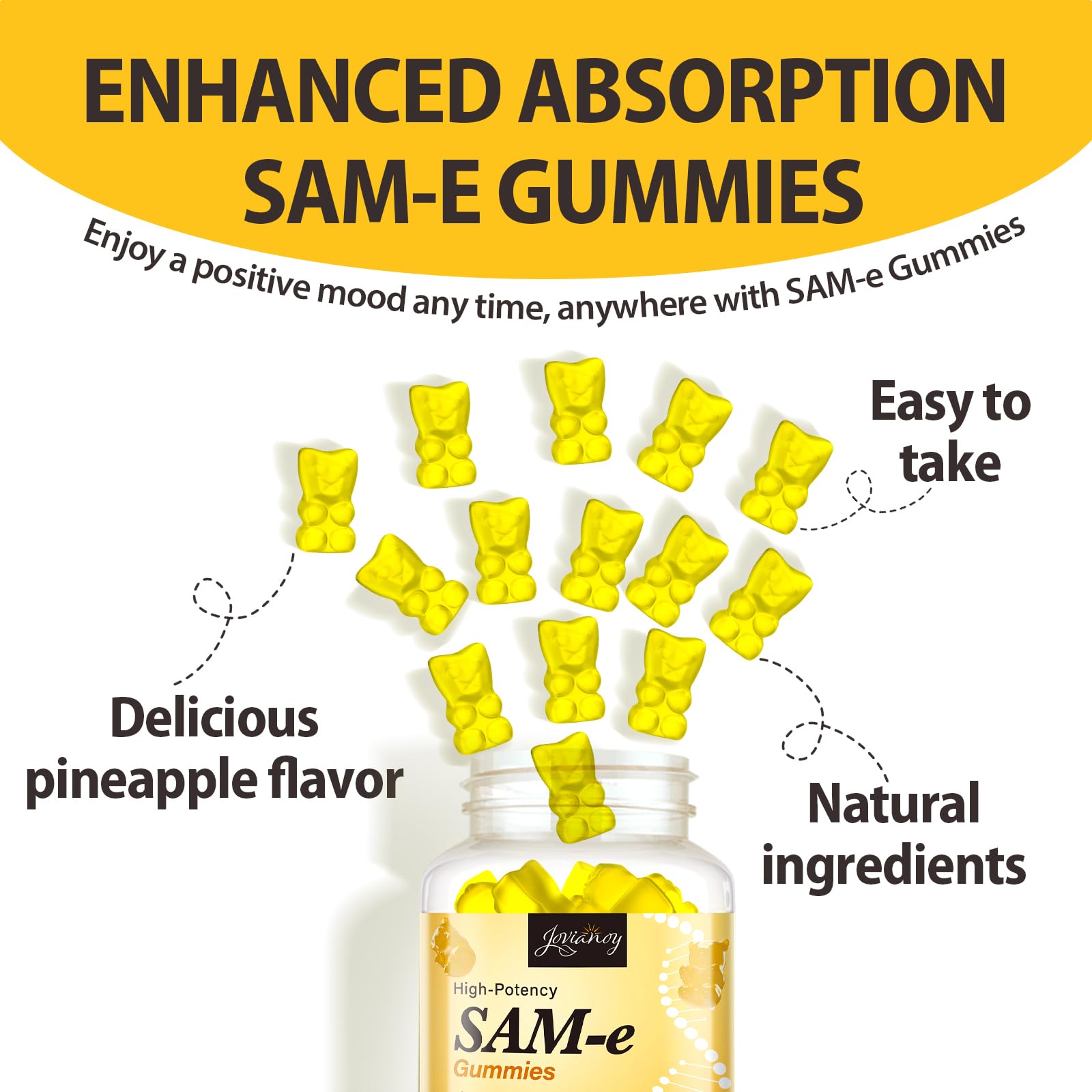 Gomitas nutritivas de Jovianoy SAM-e, textura agradable para consumo.